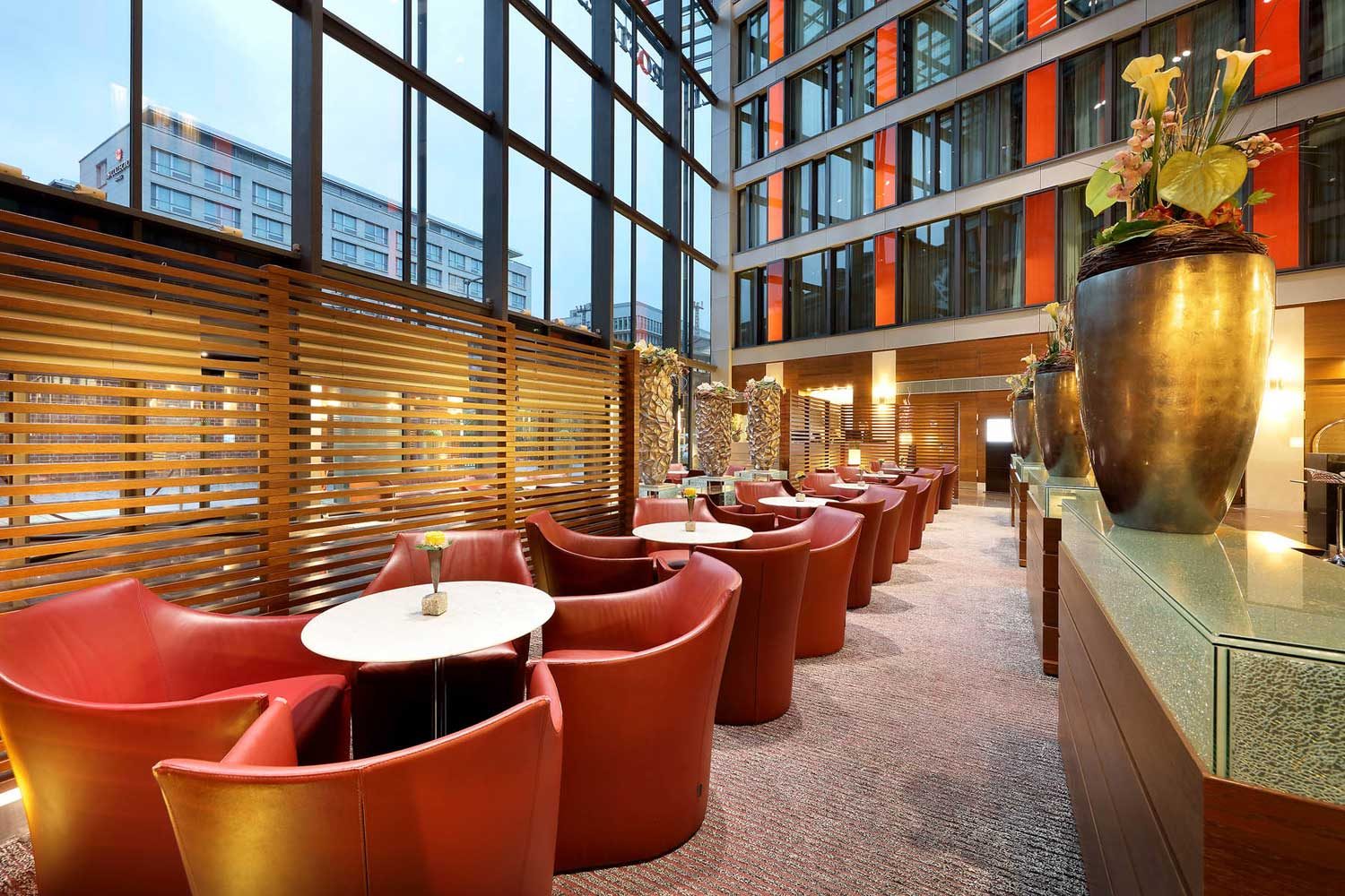 Eurostars Berlin lounge seating under the glass atrium